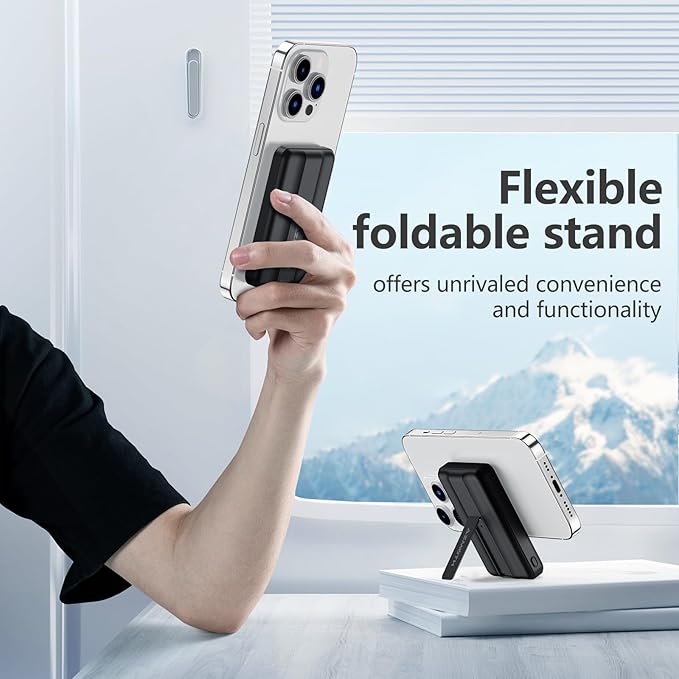 Azmuth Wireless Portable Charger with Stand, Slim 10000mAh Magnetic Power Bank for Magsafe, 22.5W Fast Charging Battery Pack Compatible with iPhone 16/15/14/13/12 Series