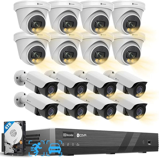 4COVR 16 Channel Security Camera System PoE 2-Way Audio Talk, Person Vehicle Detection & Smart Color Night Vision, 4K UHD NVR 4TB HDD, 8 Dome 8 Bullet 5MP IP67 IP Camera for Businesses, LYH37Y5M1616