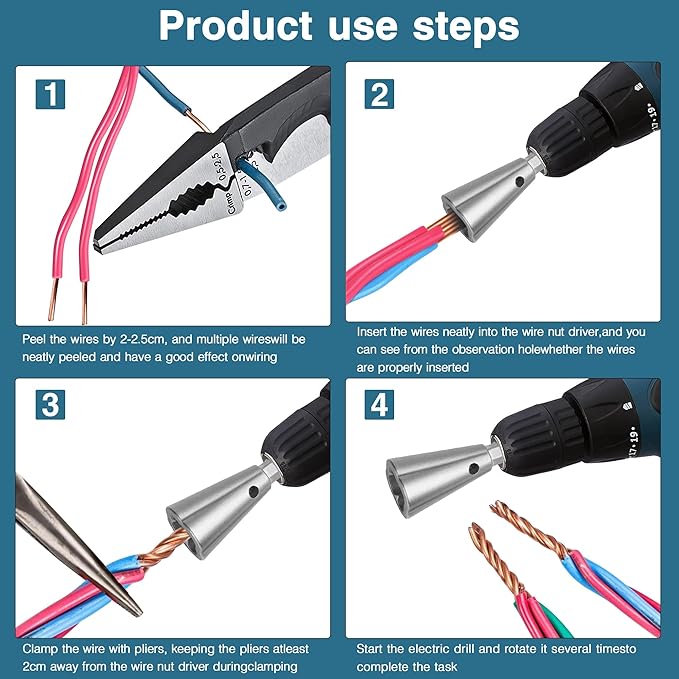 Wire Nut Twister,with 2pcs Bit Holders 1/4" Socket,Hex Shank Screwdriver Bit Holder,Wire Twisting Tool,Wire Nut Twister for Electrical Power Drill,Wire Twister for Quick Twisting Cable