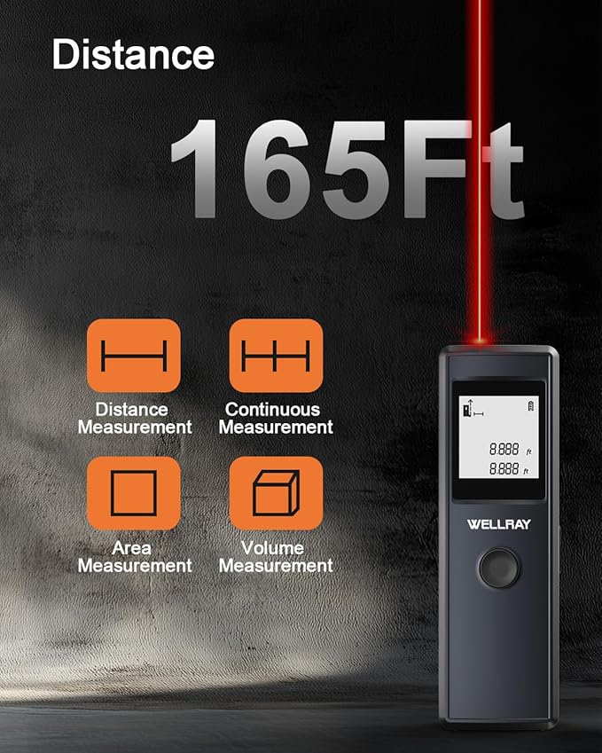 Laser Measuring Tool-165ft Range, Laser Measure with Area Volume Measurement, Portable Handheld Lazer Distance Meters for Construction & DIY