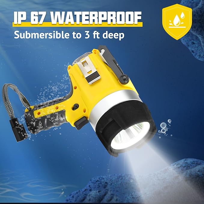 18W Spotlight Handheld Rechargeable Spotlight/Floodlight IP67 Waterproof Flashlight Super Bright 3500 Lumens with Foldable Stand and Detachable Red Lens