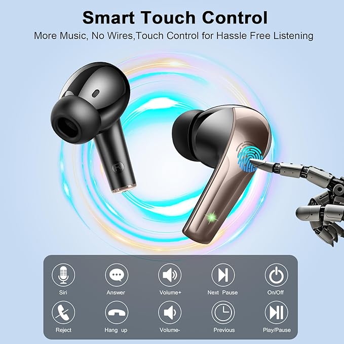 Wireless Earbuds, Bluetooth 5.4 Headphones in Ear, True Wireless Ear Buds HiFi Stereo Deep Bass with 4 ENC Noise Cancelling Mic, Bluetooth Ear Buds 47H Long Playtime LED IP7 Waterproof USB-C (Black)