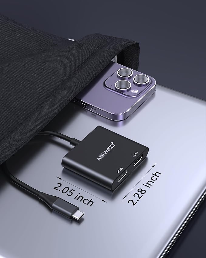 USB C to Dual HDMI Adapter 4K@60Hz, HDMI Splitter for Dual Monitors Extend Display, USB C HUB Multi Monitor Adapter to 2HDMI Ports Converter for Dell XPS 13/15,HP,Lenovo, Surface Type C Laptop(Black)