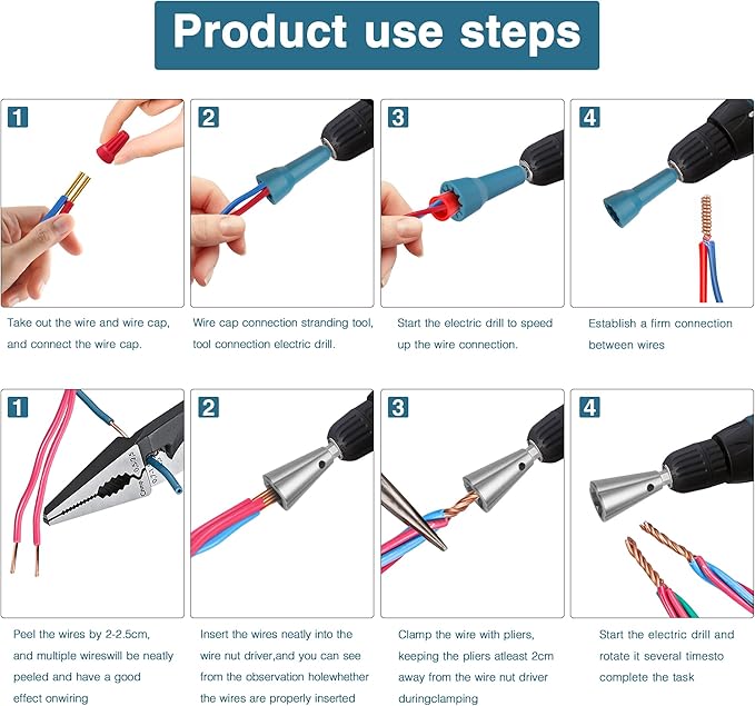Wire Nut Twister,Wire Twisting Tool,Wire Nut Twiter for Drill,Spin Twist Wire Connector Socket,Wire Connector Driver with 1/4" Chuck,Wire Stripping and Twisting Tool for Cable Quick Stripping(2pcs)