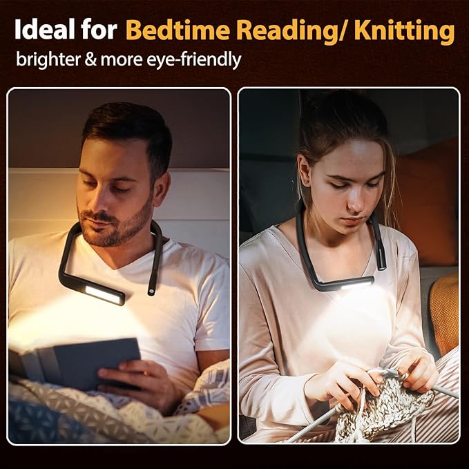 Neck Reading Light Book Lovers Gifts, Rechargeable 2000mAh 10-80Hrs Eye-friendly Wide Lamp Book Light, Birthday Christmas Stocking Stuffers for Men Women Readers, Camping Knitting Crochet Accessories