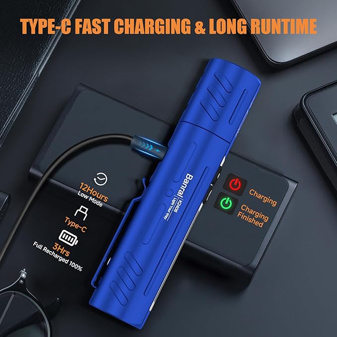 Rechargeable Tactical Flashlights High Lumens - Super Bright Small Powerful LED Magnetic USB C Flashlight, 8 Modes, Dual Button Waterproof Pocket Flash Light for Emergency, Car (1, Blue)