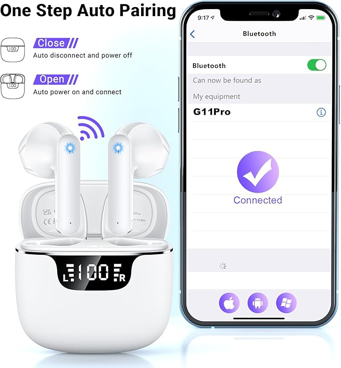 Wireless Earbuds, Bluetooth 5.4 Headphones with 42H Ultralight Ear Buds,Bluetooth Earbuds with 4 ENC Noise Cancelling Mics, HiFi Deep Bass Dual LED Display USB-C, Waterproof Earphones for Android iOS