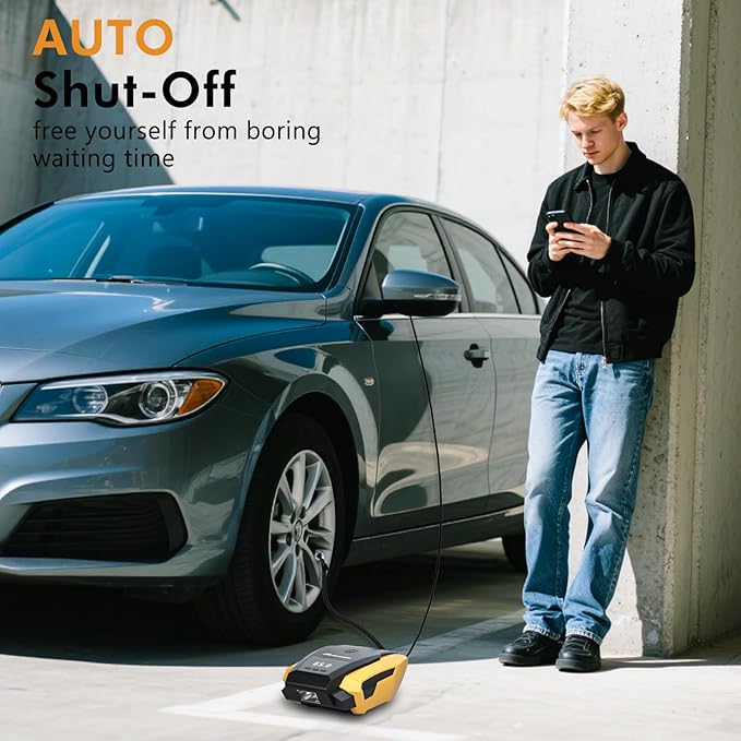 Tire Inflator Portable Air Compressor, 150PSI 12V DC Air Pump for Car Tires with LED Light, Auto Shutoff & Pressure Gauge, Tire Air Pump for Car,Motorcycle,Bicycle,Balls and Other Inflatables(Yellow)