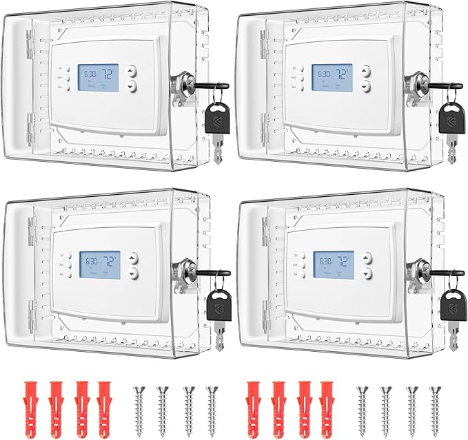 4 PCS Thermostat Lock Box with Key, Large Thermostat Cover with Lock for Thermostat on Wall, AC Control Lock Box Cover with Key, Air Conditioner Lockbox Fits Thermostats 5" H x 6" W or Smaller