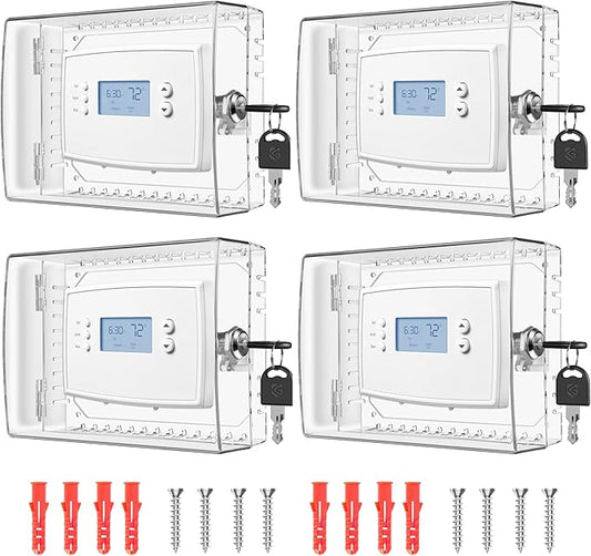 4 PCS Thermostat Lock Box with Key, Large Thermostat Cover with Lock for Thermostat on Wall, AC Control Lock Box Cover with Key, Air Conditioner Lockbox Fits Thermostats 5" H x 6" W or Smaller