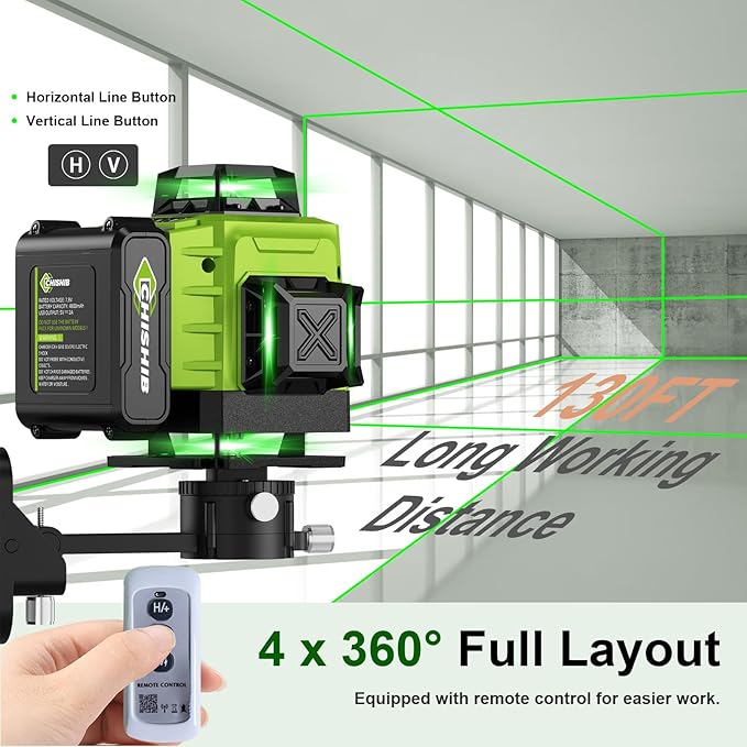 16 Lines Green Laser Level Kit -4x360° 4D Self-Leveling Cross Line Laser Level, Rotary Base and Accessories for Construction, Home Improvement and Picture Hanging,Portable Hard Carry Case Included…