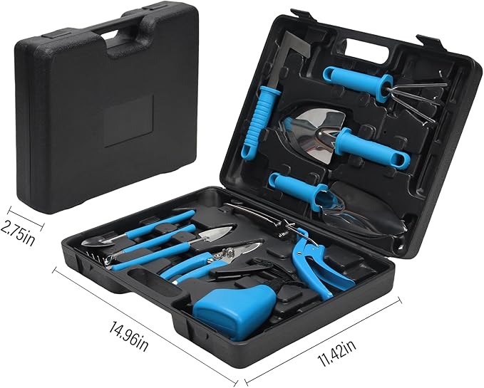 Gardening Tools Set, 10PCS Stainless Steel Gardening Planting Tools Gift Kit with Carrying Case, Trowel Rake Weeder Pruner Shears Sprayer Gardening Set