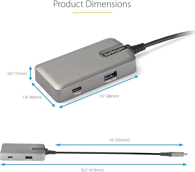 StarTech.com USB C Multiport Adapter - USB-C to 4K 60Hz HDMI 2.0, 100W Power Delivery Pass-Through - 3-Port 10Gbps USB Hub - Portable USB Type-C Mini Docking Station - 10" (25cm) Cable, TAA