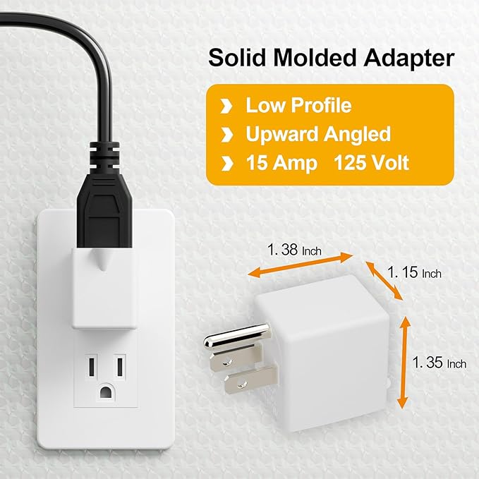 90 Degree Adapter Right Angled Upward Angled USA 3-Prong Male-Female Adapter, Plugrand 90 Degree Angled USA Male Female Adapter, 5-15P to 5-15R Direction Changer Space Save Adapter White PA-0170UW