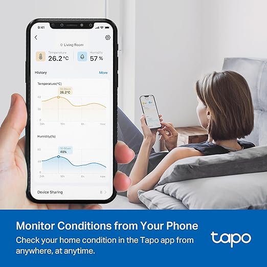 TP-Link Tapo Smart Temperature and Humidity Sensor T310, White, Requires Tapo Hub, High-Accuracy Swiss-Made Sensor, Real-Time Notifications, Free Data Storage, Long-Lasting Performance