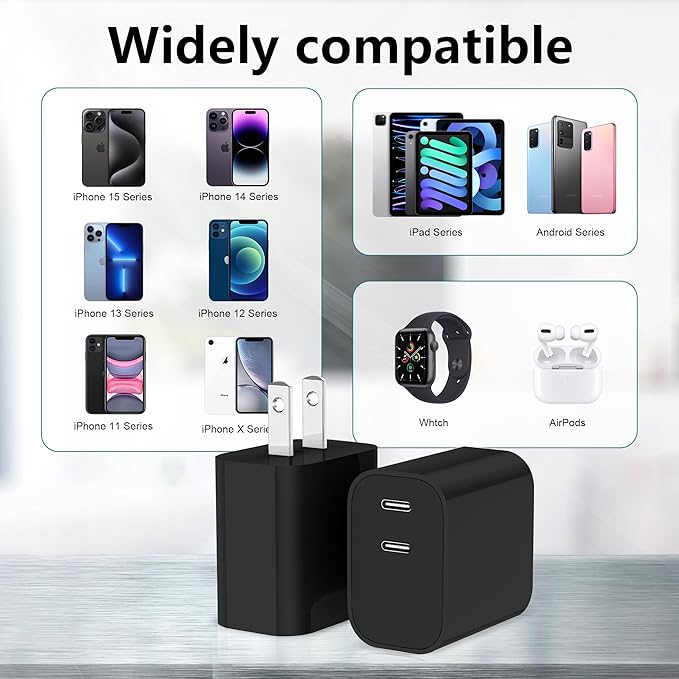 USB C Charger,Dual Port USB C Fast Charging Block，Type C Wall Charger Plug for iPhone 15/14/13/12/11/ Pro Max/Plus/Xs Max/XR/X,iPad Pro/Samsung Galaxy(20W)