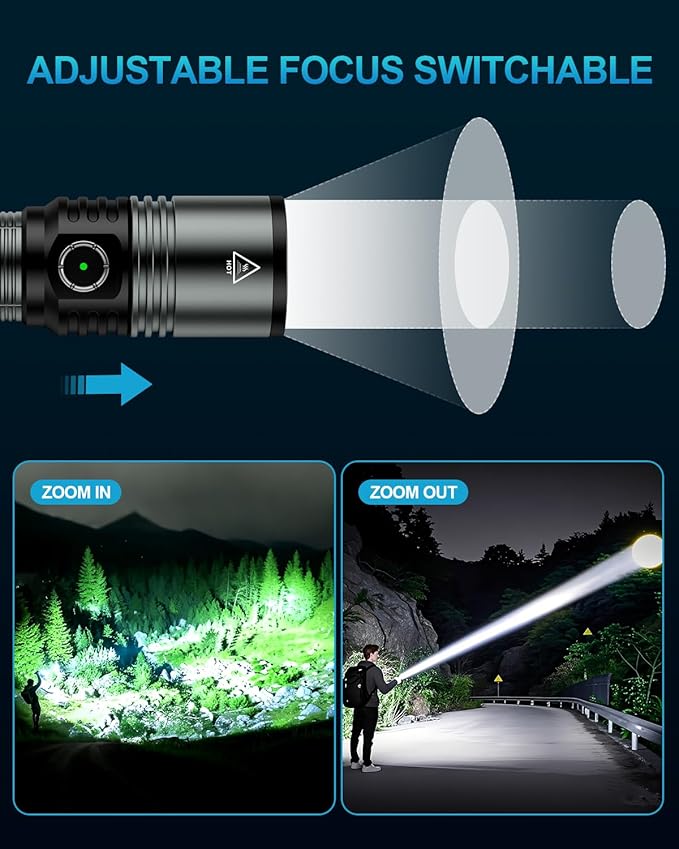 Flashlight Rechargeable 1500 High Lumens with Ignition Lens, LED Super Bright Zoomable Flash Light, 5 Modes Waterproof Handheld Powerful Tactical Flashlights for Emergency Camping Essentials