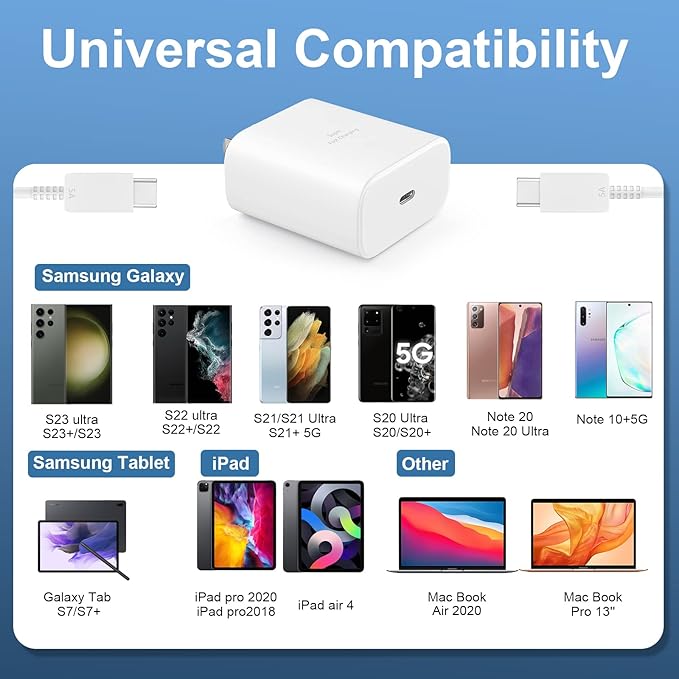45W Super Fast Charger USB C Android Phone Charger Type C Charger Fast Charging Block with 10FT C Charger Cord for Samsung Galaxy S25/S25 Ultra/S25+/S24 Ultra/S24/S24+/S23/S22/S21/S20/Note20/Note 10