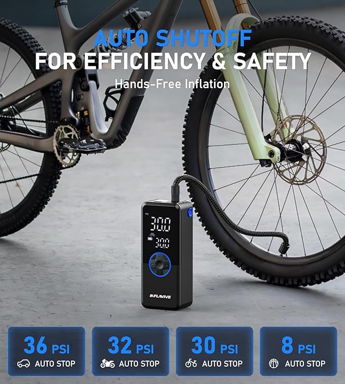 Tire Inflator Portable Air Compressor, Cordless Air Pump for Car Tires with Pressure Gauge, Battery & 12V DC Dual Power Bike Tire Pump, 150PSI Portable Tire Inflator for Car, Motorcycle, Bicycle, Ball