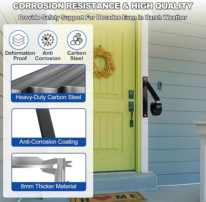 12inch Handrail for Outdoor Steps,1 Step Stair Handrails-Wall Mounted Wrought Iron Hand Railing-Powder Coated Carbon Steel-Metal Art Single Step Handrail-Step Grab Rail for Indoor Outdoor Stair Step