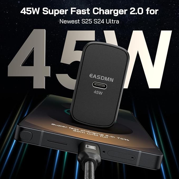 45W Super Fast Charger Type C, [2 Pack] 45 Watt USB-C Charger PD/PPS Wall Charging Block for Samsung Galaxy S25 Ultra/S25+/S25/S24/S23 Ultra/S23+/S22 Ultra/S22+/S20 Ultra, Tab S8(with 2X 3.3ft Cable)