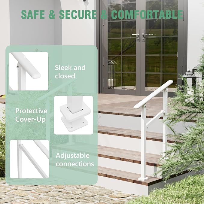 2 Pack Hand Rails for Outdoor Steps,1-2 Step Railing for Stairs,Adjustable Porch Railing,Hand Rails for Seniors,Outdoor Deck Handrails for Exterior Steps,White