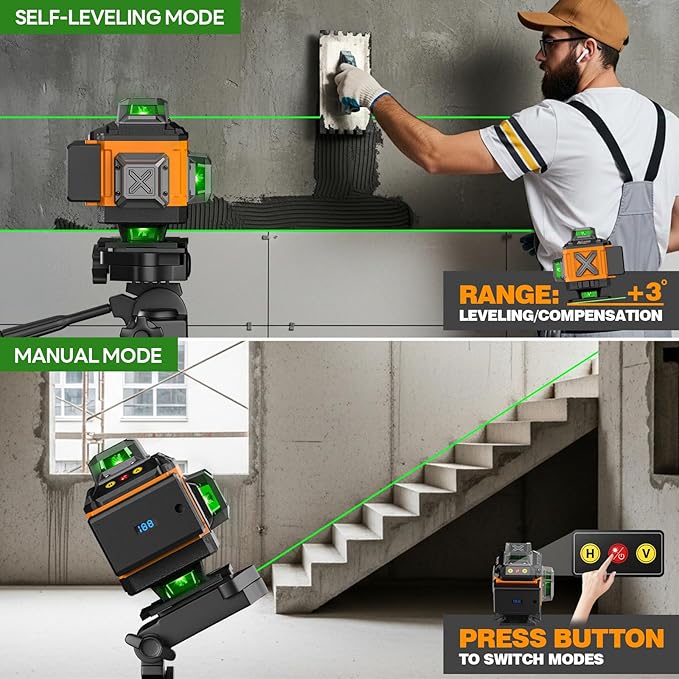 Alloyman Laser Level 4 X 360°Self Leveling with Tripod, 16 Line Lazer Level, 4D Vertical & Horizontal Line, Green Laser Leveler Tool for Construction, Picture Hanging, Floor Tile, Ceiling Installation