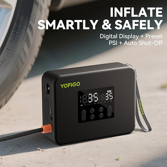 Tire Inflator, Portable Air Compressor 160PSI Dual Power Electric Air Pump for Tire, Air Inflator in Auto Shut-Off, Digital Pressure Gauge Display, for Truck, Cars, Motorcycles, Bikes & Balls