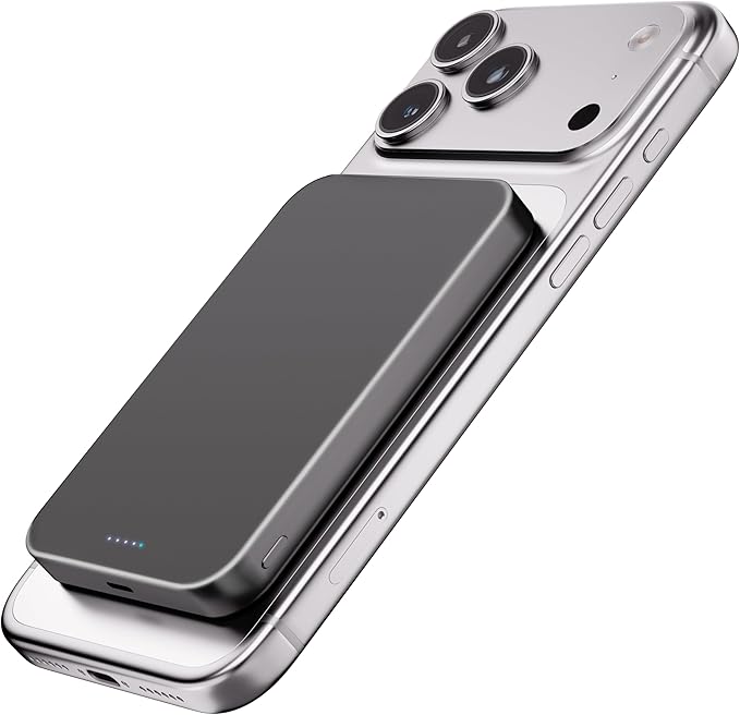 [Ultra Slim 0.55"] [Titanium Design] MagSafe Portable Charger 10000mAh Magnetic Wireless Power Bank Compatible with iPhone Air/17/16/15/14/13/12, Glacier Gray