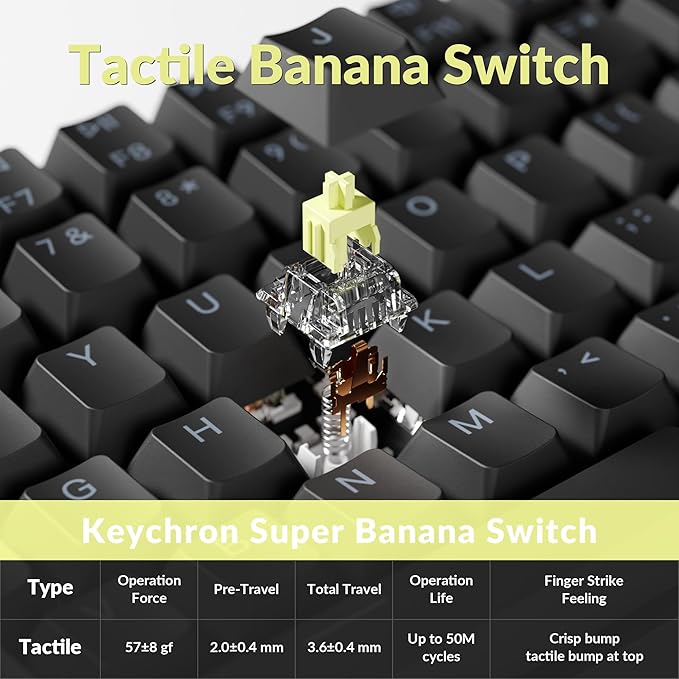 Keychron K2 75% Layout QMK Wireless and Wired Options Mechanical Keyboard Super Banana Switch, RGB Backlit with Shine-Through Double-Shot PBT Keycaps for Mac Windows-Version 3