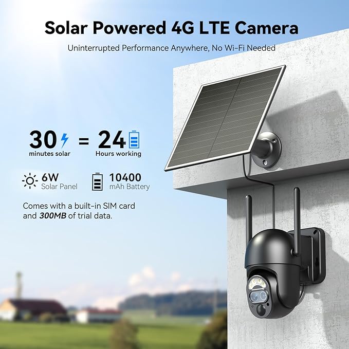SEHMUA 4G LTE Dual Lens Cellular Security Camera, 12X Hybrid Zoom, No WiFi Needed Outdoor Surveillance, Solar Powered, 2K Color Night Vision, 360° View, Built-in SIM Card, IP65
