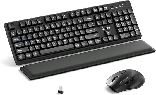 Wireless Keyboard and Mouse Combo with Wrist Rest, 2.4G Full-Sized Keyboard and Mouse Cordless, 3 DPI Adjustable Silent Mouse, Dual-System Keyboard for Computer/Laptop/Windows/Mac(Black)