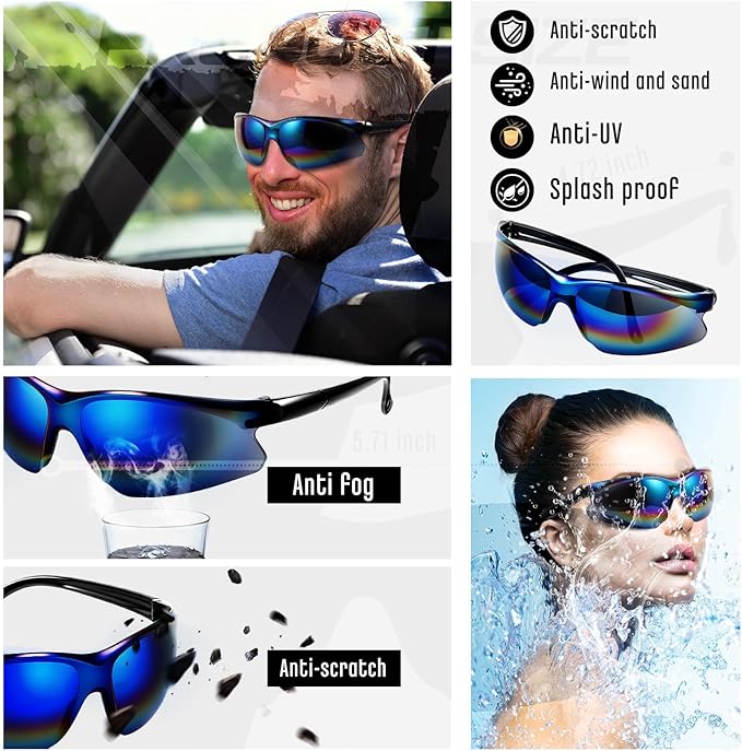 Kingdder 30 Pack Safety Glasses Bulk for Men Scratch Resistant Goggles Eye Protection Glasses Blue Tinted Mirror Polycarbonate Lens