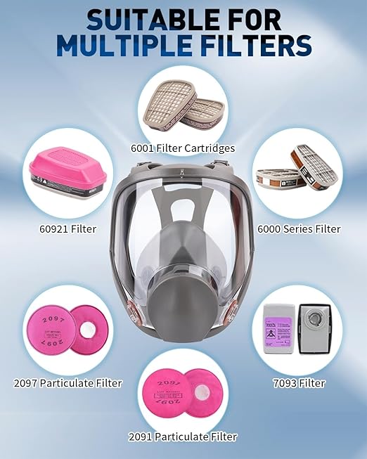 Full Face Respirator Mask - 6800 Reusable Gas Mask Anti-fog with 60921 Filters Prevent Dust Fumes Vapors Widely Used for Painting, Sanding, Polishing, Spraying and Other Work Protection