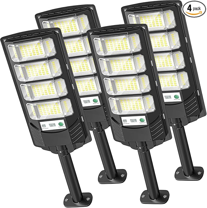 Solar Lights Outdoor Waterproof, 320° Wide Angle Flood Lights Outdoor Dusk to Dawn, IP66 Waterproof Solar Street Light Motion Sensor with Remote, LED Security Light for Yard Parking Lot 4-Pack
