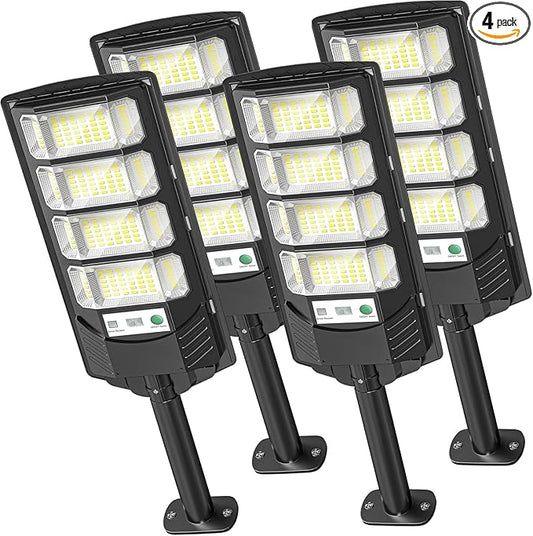 Solar Lights Outdoor Waterproof, 320° Wide Angle Flood Lights Outdoor Dusk to Dawn, IP66 Waterproof Solar Street Light Motion Sensor with Remote, LED Security Light for Yard Parking Lot 4-Pack