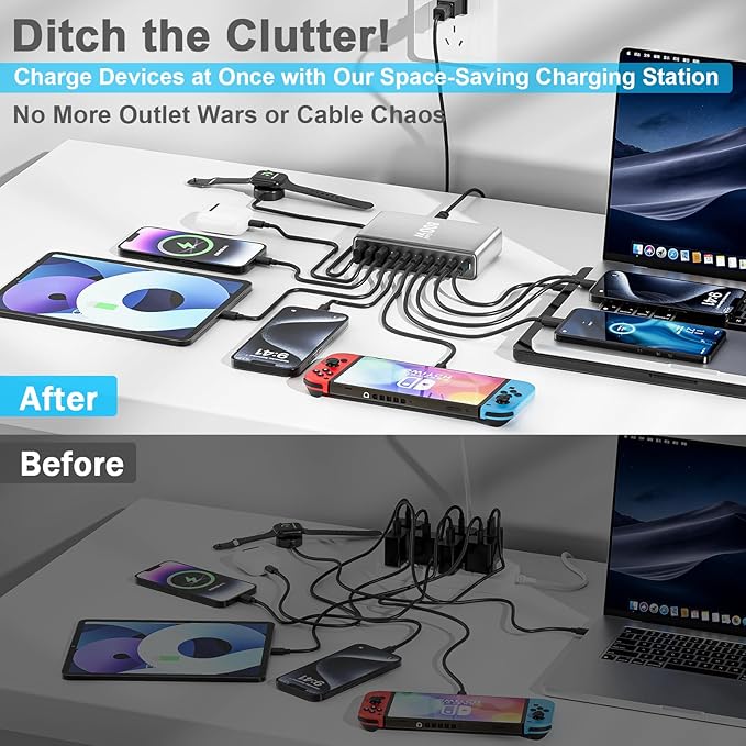 800W USB C Fast Charger Block,Dual PD 3.1 140W USB Charging Station, GaN Ⅲ Pro 10 Port PD PPS Fast Charging Station for Multiple Devices,Laptop Wall Charger Compatible with MacBook iPad iPhone 17 etc