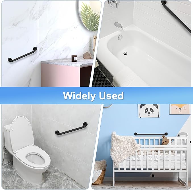 2-Pack 16 Inch Anti Slip Grab Bars for Bathtubs and Showers, Stainless Steel Safety Shower Handle for Bathroom/Toilet/Seniors/Elderly Assist Bath Handle [Black]