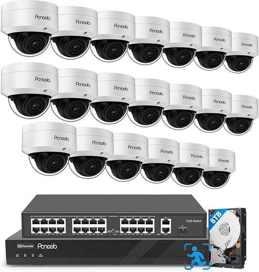 32 Channel Security Camera System, 20x 5MP Wired IK10 Vandal-Proof Dome IP PoE Cameras Outdoor with AI Human Detection, Built-in Microphone, Remote Access, 4K 32CH NVR 8TB HDD, PD54A2032-5M