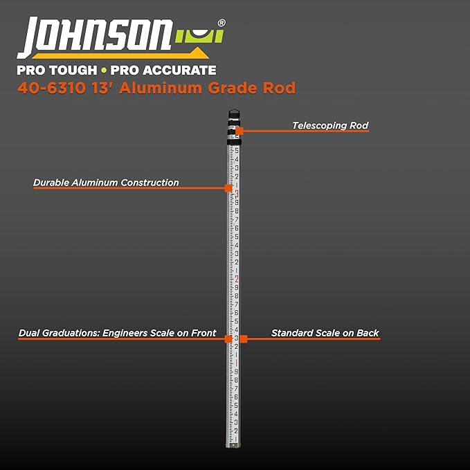 Johnson Level & Tool 40-6310 Aluminum Grade Rod, 13', 1 Rod, 47 Inch