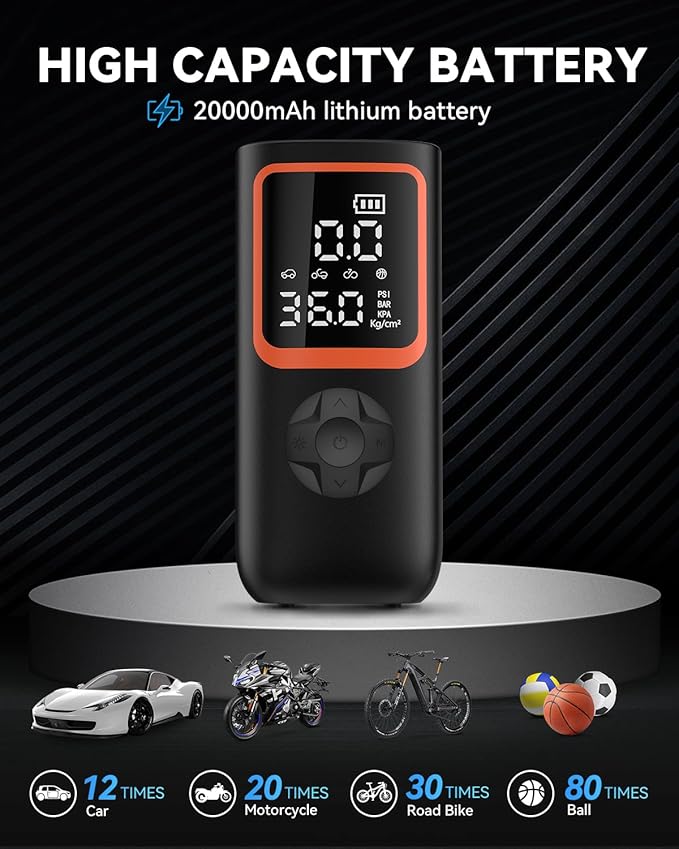 Tire Inflator Portable Air Compressor - 150PSI Cordless Air Pump for Car Tires with Pressure Gauge & LED Light, 3X Faster Inflation Electric Air Compressor for Car Bikes, Motorcycle, Ball