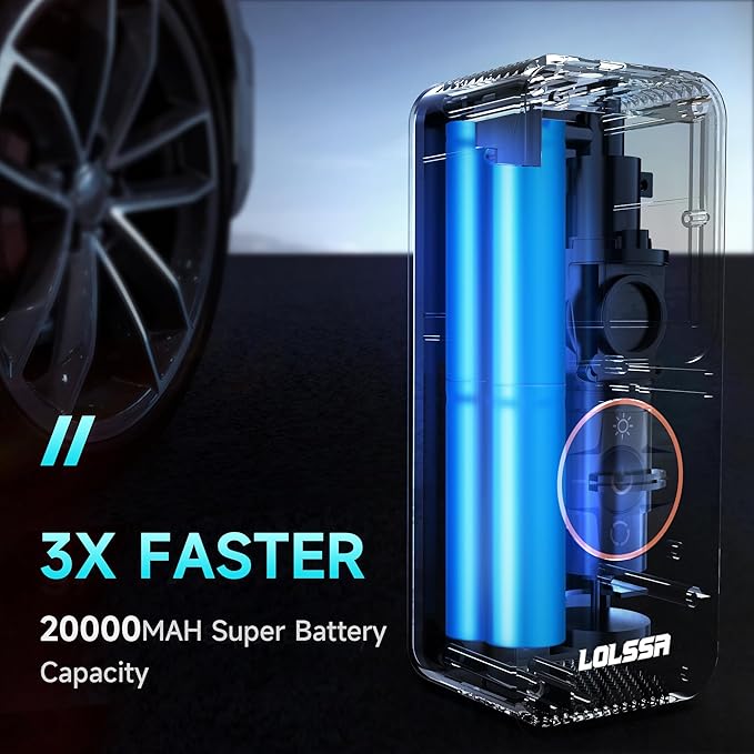 Tire Inflator Portable Air Compressor-Air Pump 20000mAh & 150PSI Cordless Electric for Car, Motorcycle, Bike, Ball, with Tire Gauge Pressure, Dual-Use Type