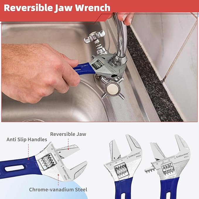 KAIHAOWIN 6-Piece Tool Set with Case, 8.8” Long Nose, 8.8” Linesman, 8” Diagonal, 6“ Adjustable Wrench, 8”&10” Slip Joint Pliers for Repairing & Home Use