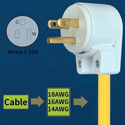 USA Canada Nema 5-15P 15AMP 125V Household 3 Pole DIY Right Angle AC Plug 90 Degree 12 Directions Adjustable Plug White ETL Listed (2)