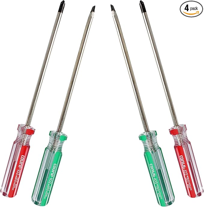 4PCS Magnetic Screwdriver Set, 5mm Magnetic Phillips & Slotted Bits Screwdriver Set, with 6 Inch Steel Shaft and Comfortable Handle for DIY Repairing, Red/Green