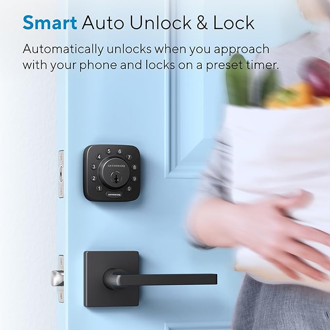 Smart Lock, ULTRALOQ U-Bolt + Bridge WiFi Adaptor, 5-in-1 Keyless Entry Door Lock with WiFi, App, Bluetooth and Keypad, Locks for Front Door, Deadbolt, ANSI Grade 1 Certified - Black