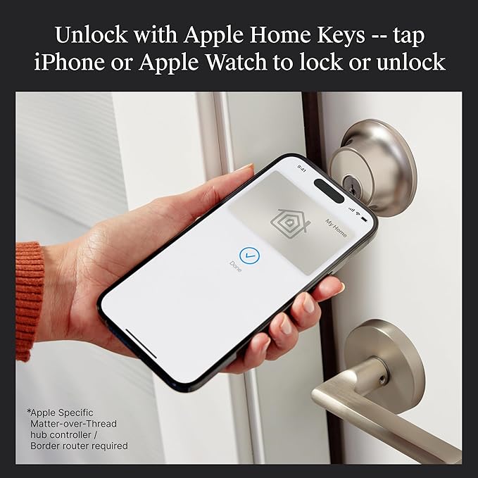 Level Lock+ (Matter) Smart Lock - World's Smallest, Most Advanced Matter-Over-Thread Deadbolt Plus Apple Home Key - Keyless and Remote Access via Apple, Alexa, Google Home, SmartThings (Satin Nickel)