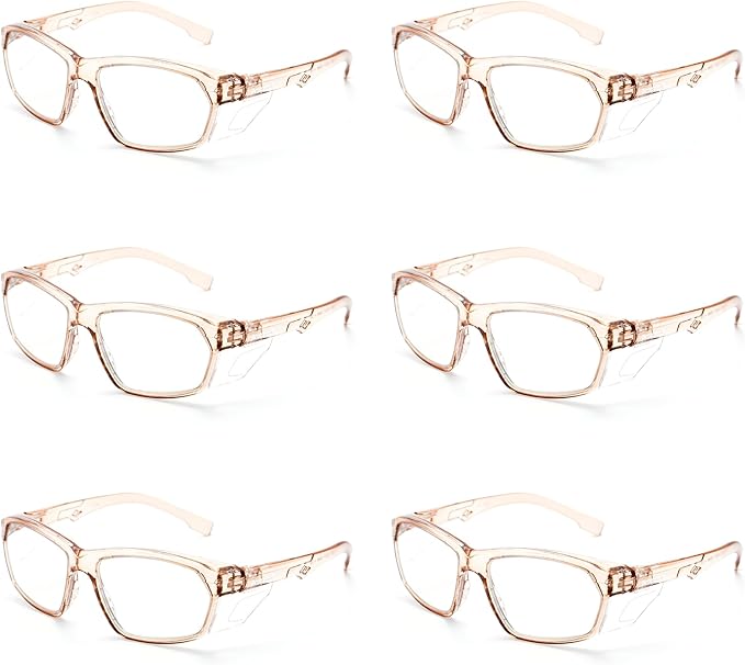 ProtectX Stylish Anti-Fog & Scratch-Resistant Safety Glasses, UV Protection Goggles, Anti-Impact Lightweight Glasses for Men＆Women Cold Brew Clear - 6 Pack