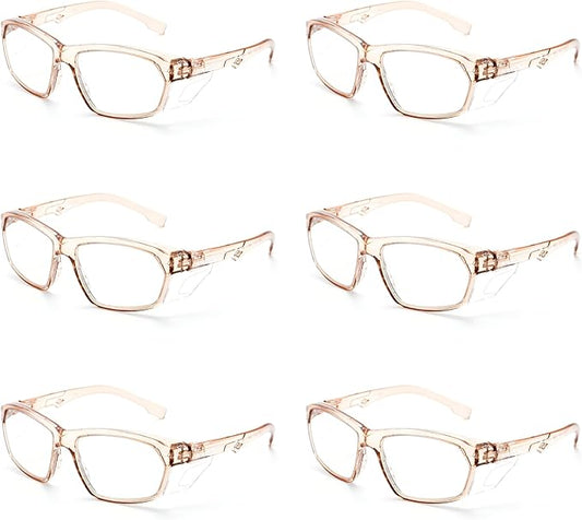 ProtectX Stylish Anti-Fog & Scratch-Resistant Safety Glasses, UV Protection Goggles, Anti-Impact Lightweight Glasses for Men＆Women Cold Brew Clear - 6 Pack