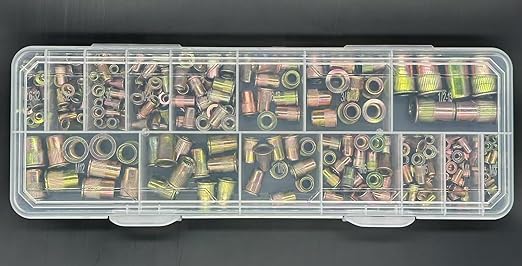 Metric and SAE Rivet nut Combination Kits of ZIOJOVK 15 Size (256 Pieces) m3 m4 m5 m6 m8 m10 m12#6-32#8-32#10-32#10-24 1/4"-20 5/16"-18 3/8"-16 1/2"-13UNC Flat Head Galvanized nut kit